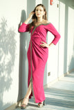 Fuchsia Jersey Wrap Dress with Crystal Ribbon