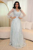 Embroidered tulle evening dress with puff sleeves 