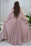 Long pleated evening dress decorated with pink stones 