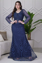 Long Mermaid Evening Dress with Beads in Navy Blue 