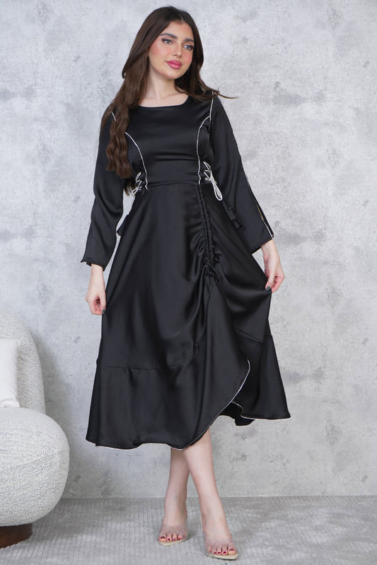 Black Side Tie Midi Dress 