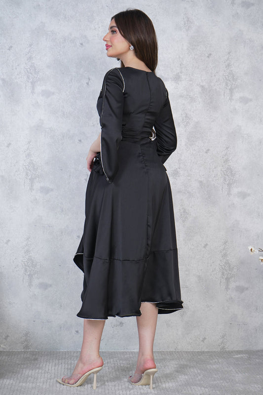 Black Side Tie Midi Dress 