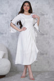 White Side Tie Midi Dress 