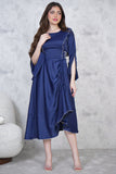 Navy Blue Side Tie Midi Dress 