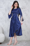 Navy Blue Side Tie Midi Dress 