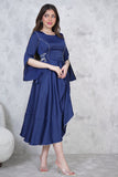 Navy Blue Side Tie Midi Dress 