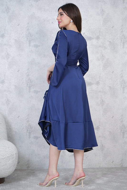 Navy Blue Side Tie Midi Dress 