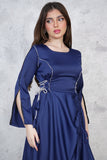 Navy Blue Side Tie Midi Dress 