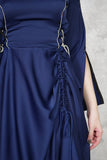 Navy Blue Side Tie Midi Dress 