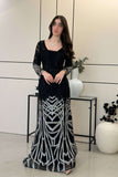 Black Crystal and Rhinestones Tight Evening Dress 