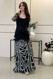 Black Crystal and Rhinestones Tight Evening Dress 