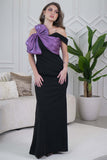 Classic Maxi Dress with Draped Bow in Black 