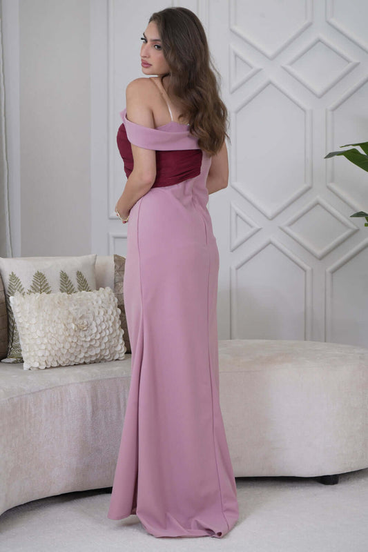 Classic Fitted Maxi Dress with Draped Bow in Pink 