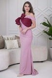 Classic Fitted Maxi Dress with Draped Bow in Pink 