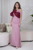 Classic Fitted Maxi Dress with Draped Bow in Pink 