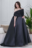 Black off shoulder long dress with side tail 