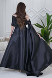 Black off shoulder long dress with side tail 