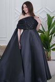 Black off shoulder long dress with side tail 