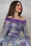 Midi off-shoulder dress embellished with sequins 
