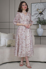 Floral midi dress with puff sleeves 