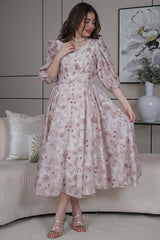 Floral midi dress with puff sleeves 