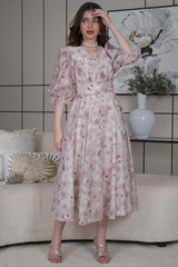 Floral midi dress with puff sleeves 