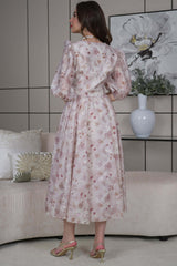 Floral midi dress with puff sleeves 