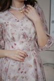 Floral midi dress with puff sleeves 