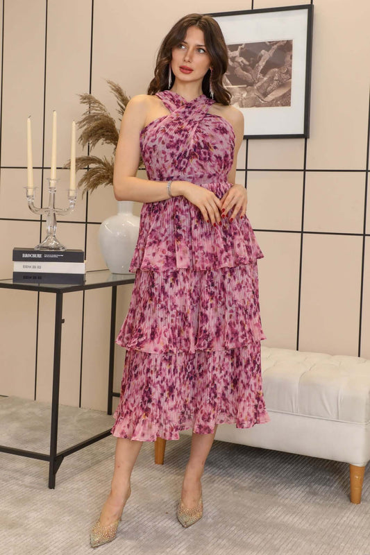 Off-shoulder floral print midi dress 