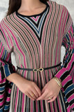 Short striped dress with belt at the waist 