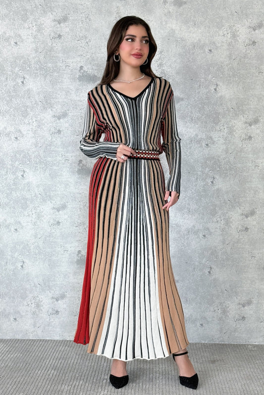 Pleated striped maxi dress 