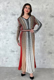 Pleated striped maxi dress 