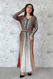 Pleated striped maxi dress 