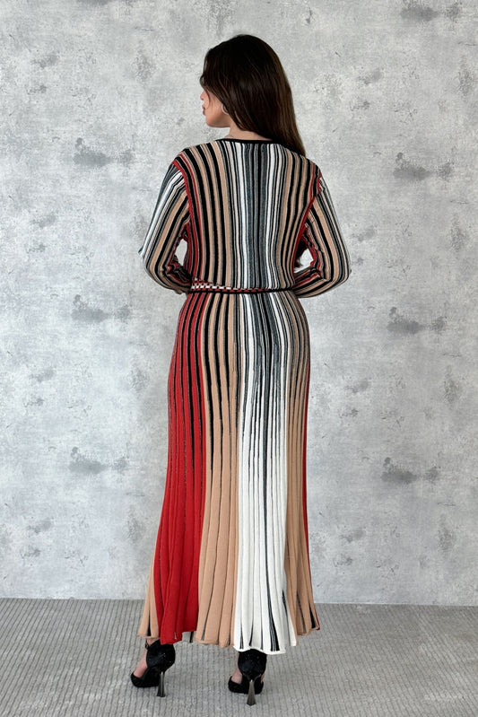 Pleated striped maxi dress 