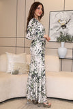 Drape long dress decorated with crystals 