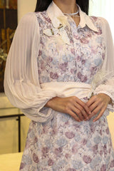 Beige Crystal Feather Lace Belted Maxi Dress