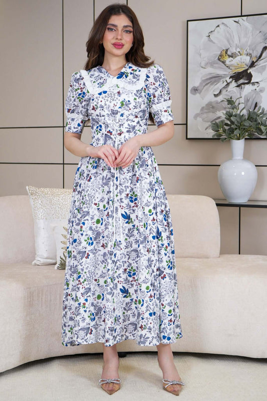 Floral maxi dress with folded neckline 