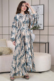 Long floral plisse dress with belt 