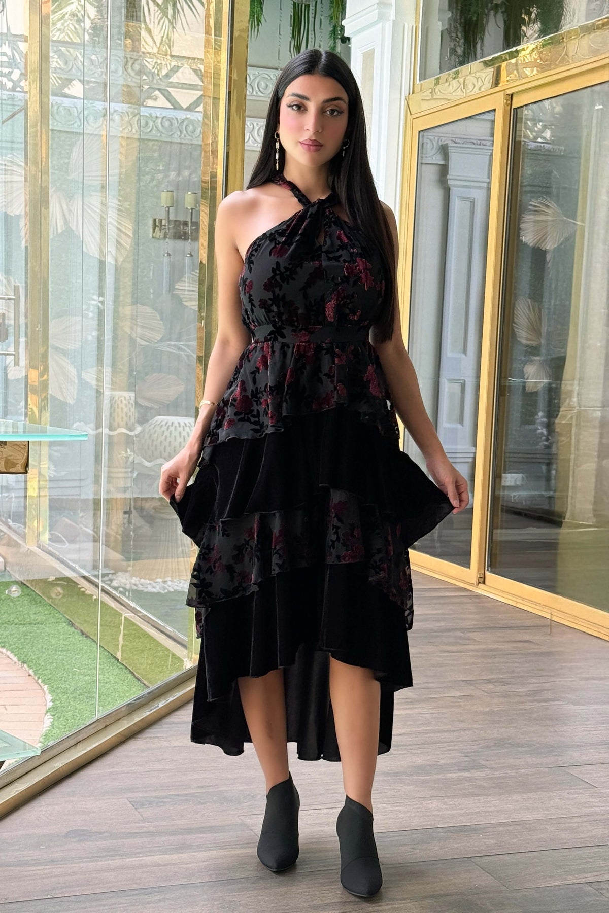 Asymmetrical Velvet Layered Dress 