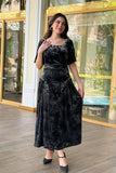 Velvet dress with leaf print and ruched sides 