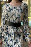 Velvet pleated floral print dress 