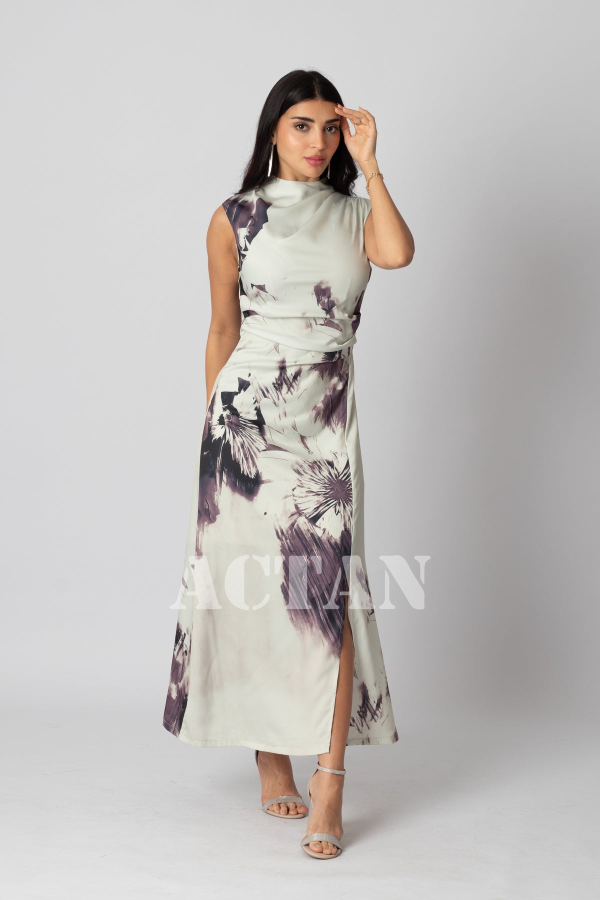 Floral Print Crepe Maxi Dress 