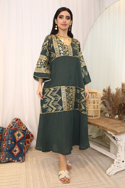 Maxi galabiya with golden embroidery 