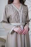 Beige Embroidered Two Piece Kaftan 