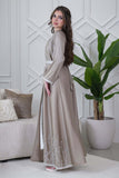 Beige Embroidered Two Piece Kaftan 