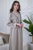 Beige Embroidered Two Piece Kaftan 