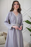 Grey Embroidered Two Piece Kaftan 