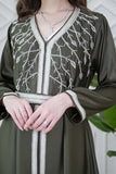 Dark green embroidered two-piece caftan 