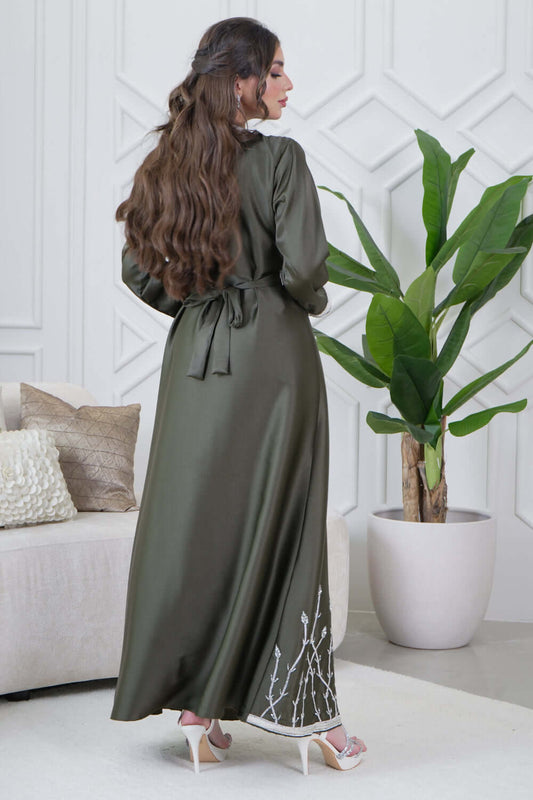 Dark green embroidered two-piece caftan 