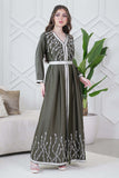 Dark green embroidered two-piece caftan 